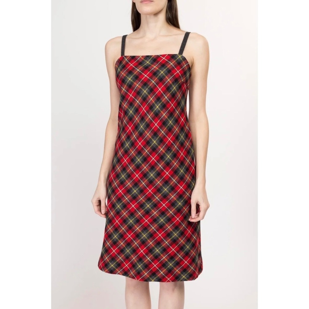 Tommy Hilfiger Vintage Plaid Wool Blend Sheath Dress Red Black Yellow Size 10